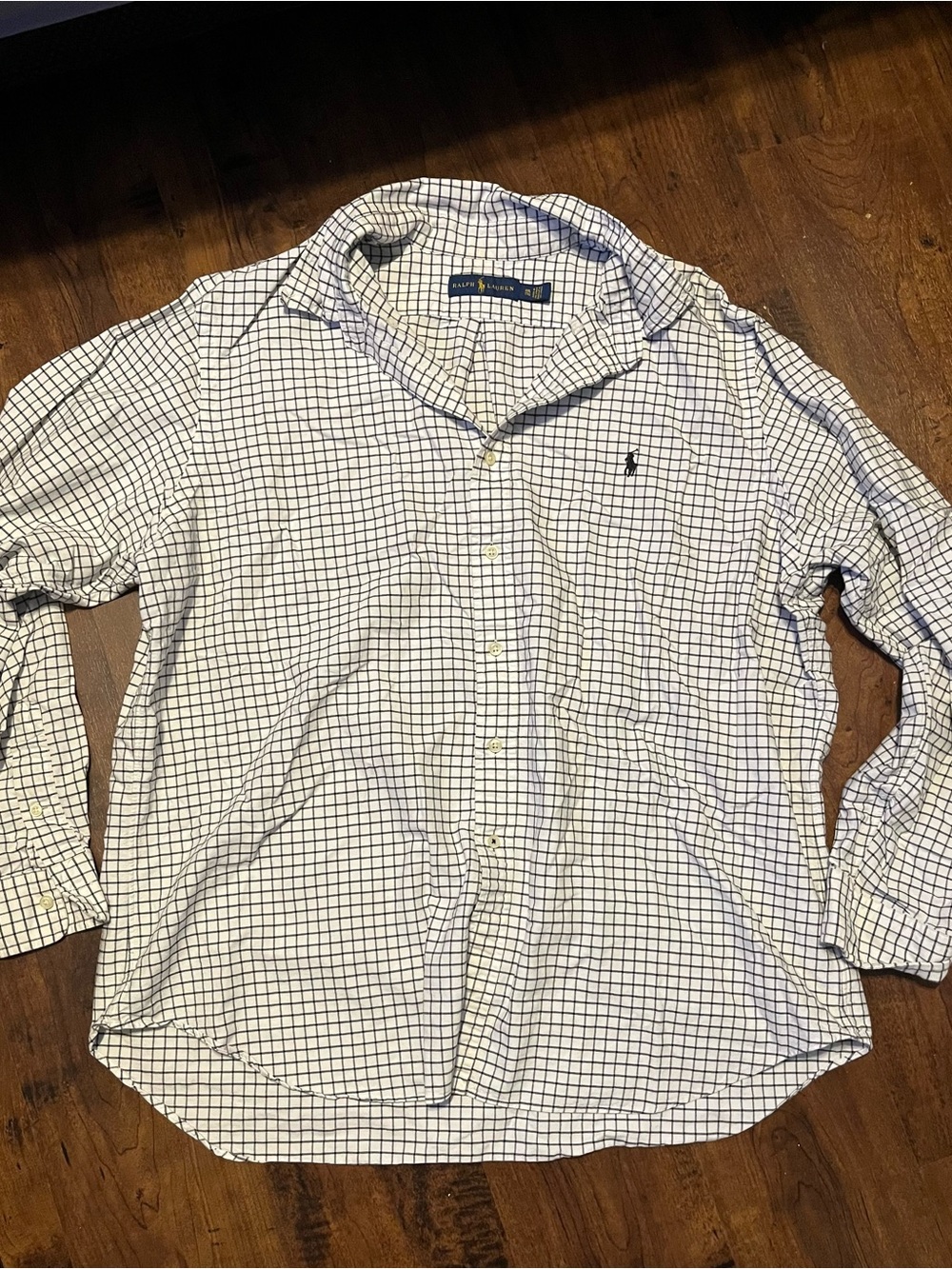 Ralph Lauren White and Navy Windowpane Button-Down Shirt